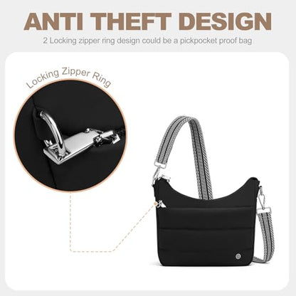 SYTRAH Anti Theft Crossbody Hobo Bags for Women, RFID Puffer Purse - color: Black
