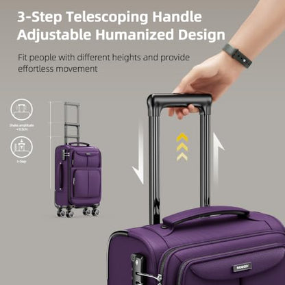 SHOWKOO Luggage Sets 3 Piece Softside Expandable Durable Suitcase Sets - color: Purple