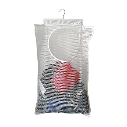 Hanging Mesh Laundry Hamper (30in*20in*2in) Large Dirty Clothes Bag - color: White