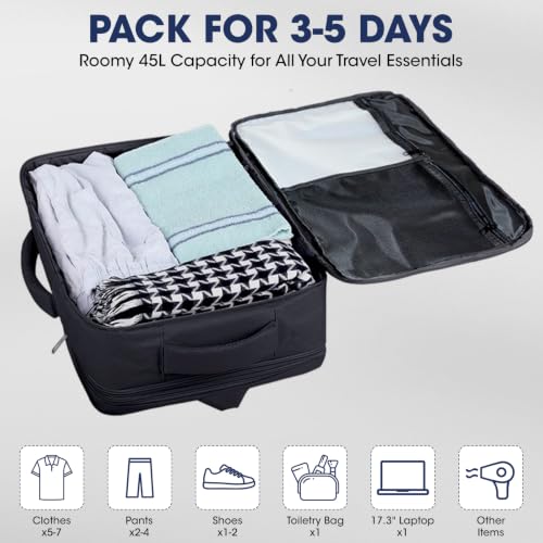 Travel Backpack,40L 50L Expandable Big Carry On Backpack Airplane Approved - color: Black, size: 17.3 inch (21"x13"x9")