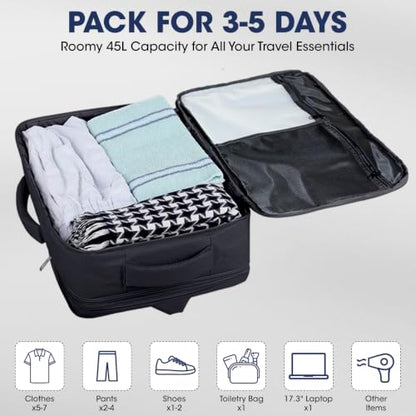 Travel Backpack,40L 50L Expandable Big Carry On Backpack Airplane Approved - color: Black, size: 17.3 inch (21"x13"x9")