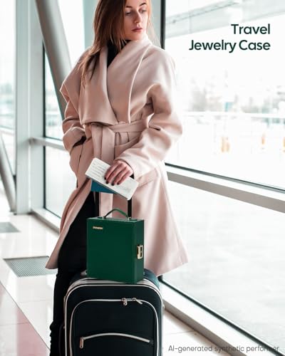 Enthralite Portable Travel Jewelry Case: Jewelry Box with Lock and Mirror - color: Dark Green