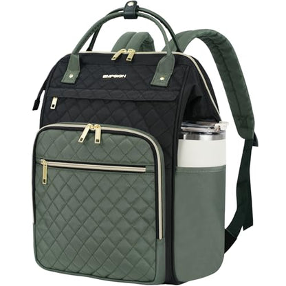 EMPSIGN 17 Inch Laptop Backpack for Women, Black-Army Green - color: Black/Army Green