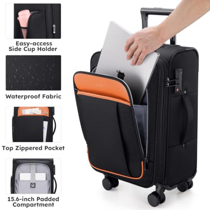 Softside Expandable Carry On Luggage, 20in Carry on Suitcase with Wheels - color: Black Brown