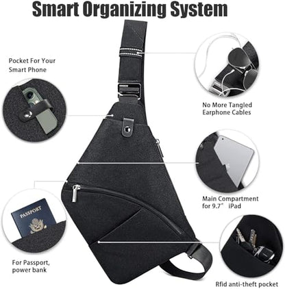 OSOCE Sling Bag for Men, RFID Blocking, Quick-Release Buckle, Black, 2.0S - color: Black 2.0, size: Small