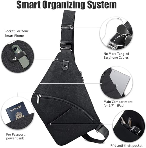 OSOCE Sling Bag for Men, RFID Blocking, Quick-Release Buckle, Black, 2.0L - color: Black 2.0, size: Large