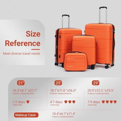 Rosamo 4 Piece PP Hardside Expandable Luggage Set - Lightweight 29/25/21/16 Inch Spinner Suitcase with TSA Lock & Telescoping Handle, Durable Travel Luggage - color: Orange
