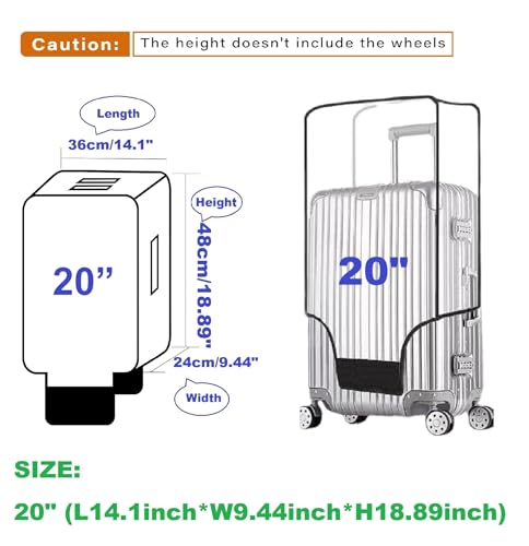 Clear PVC Suitcase Cover Protectors Transparent Luggage Cover Waterproof Wheeled Suitcase Dust Cover Dustproof Travel Luggage Sleeve Protector (20") - size: 20"