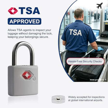 TSA Locks for Luggage, Suitcase, Small Padlock with Key, Metal - color: Gray