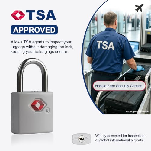 TSA Locks for Luggage, Suitcase, Small Padlock with Key, Metal - color: Gray