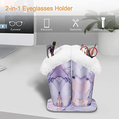 FINTIE Plush Lined Double Eyeglasses Holder with Magnetic Base for Desk - color: Lilac Marble