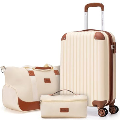 Cosbarn Carry On Luggage,3 Piece Luggage Set,22x14x9 Airline Approved - color: Beige