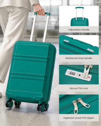 Kono Carry On Luggage Set Airline Approved with Spinner Wheels - color: Turquoise, size: 2-piece Set (12/20)