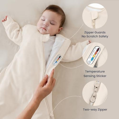 KaiyaBaby Organic Cotton Baby Sleep Sack, Long Sleeve 1.0 TOG, 18-36M - color: Cream, size: 18-36M
