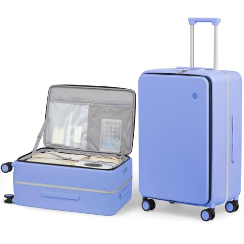 mixi 24 Inch Checked Luggage PC Hard Shell Suitcase Top Opening Aluminum Frame Travel Suitcases with Wheels, Lilac Purple - color: Lilac Purple, size: 24 inch