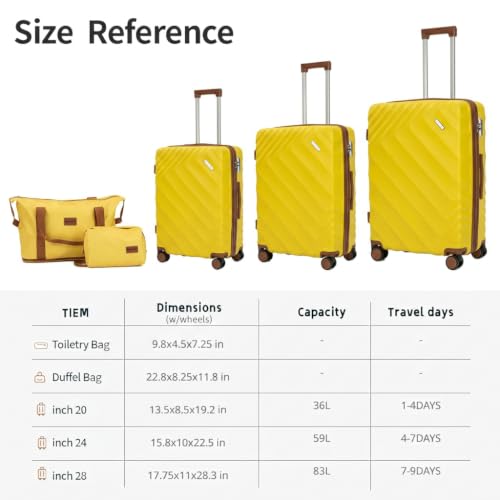 Rosamo 5-Piece Hard Shell Expandable Luggage Set, Airline Approved Carry-On | 22x14x9 ABS+PC Suitcases with Spinner Wheels and TSA Lock for Secure Travel - color: Yellow