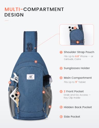 SKYSPER Sling Bag RFID Cross Body Bag Anti Theft Crossbody Backpack Travel Shoulder Daypack(Blue) - color: Blue