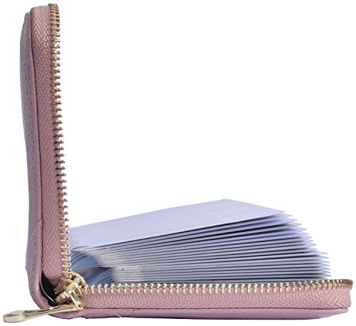Easyoulife Credit Card Holder Wallet Womens Zipper Leather Case Purse RFID Blocking - color: Bean Pink