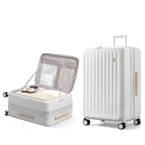 24 Inch Checked Luggage Expandable Top Opening Trunk Luggage with Spinner Wheels, Lightwight Hardside Travel Suitcase for Women Men, Warm White Apricot - color: Warm White Apricot, size: 24 inch Checked-Medium