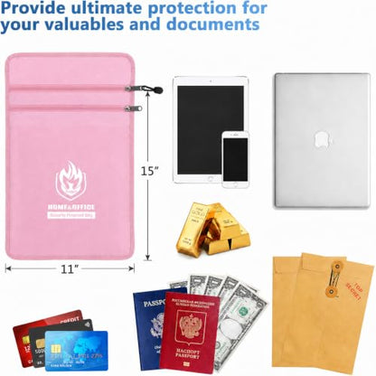 Andyer 2 Pockets Fireproof Document Bag (15"x11"), Protect Values from Fire - color: Pink
