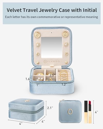 VLANDO Jewelry Box Travel, Letter O Case with Necklace Hooks - color: Blue, size: Letter O