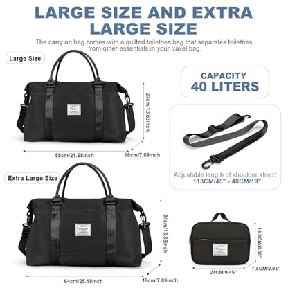 Travel Duffel Bags for Women,Carry-On Weekender Overnight Bag - color: Black, size: Extra Large