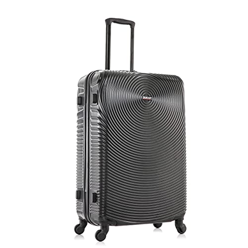 DUKAP INCEPTION Lightweight Hardside Spinner Luggage with Ergonomic Handles, Travel Suitcase with Four Spinner Wheels and Studs, 28-Inch Large Checked Luggage | Black - color: Black, size: 28 Inch