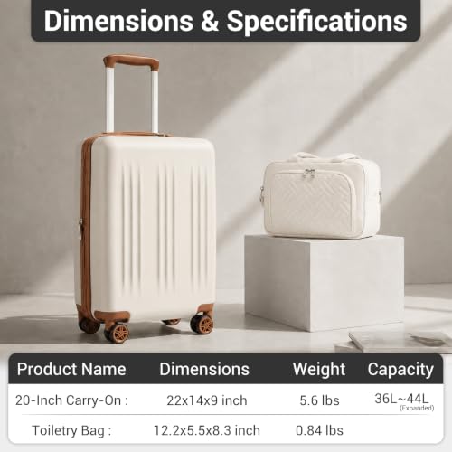 Kono Carry On Luggage Sets 2 Piece, 20 Inch Expandable Hardshell Suitcase - color: Cream White, size: 2 Piece Set (20")