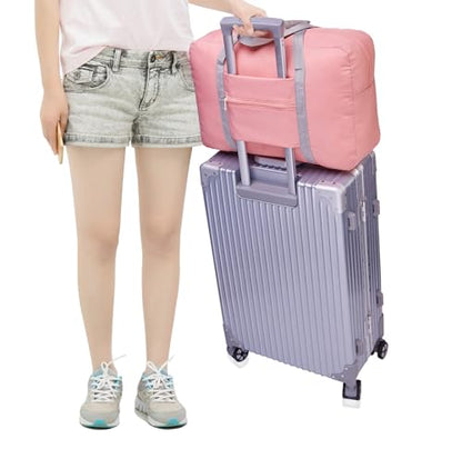 Lightweight Foldable Travel Duffel Bag, Compact Carry-On Luggage for Overnight Trips, Unisex Weekender (Pink) - color: Pink