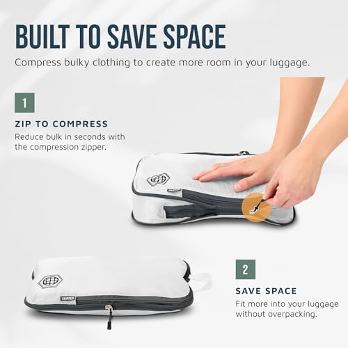 TRIPPED Travel Gear Large Compression Packing Cubes 7-Piece Set for Travel - color: White/Grey