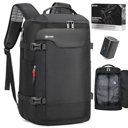 POSO Vacuum Backpack Travel, 60L Expandable Vacuum Seal Backpack with Pump & Laptop Compartment (Fits 17") - color: Carbon Black, size: Vacuum Enabled