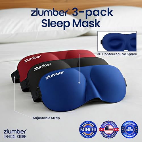 ZLUMBER Eyemasks for Sleeping 3 Pack - Eye Sleep Mask & Blindfold for Sleeping Men Women, 100% Blackout 3D Contoured Face Mask Sleep, Night Masks for Sleeping Men Side Sleepers, Adjustable