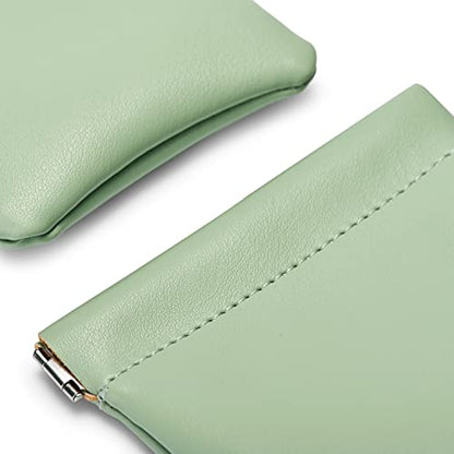 Green PU Leather Jewelry Travel Pouch Multi-Use Gift Storage Bag - color: Green, size: 4.21"x4.33"
