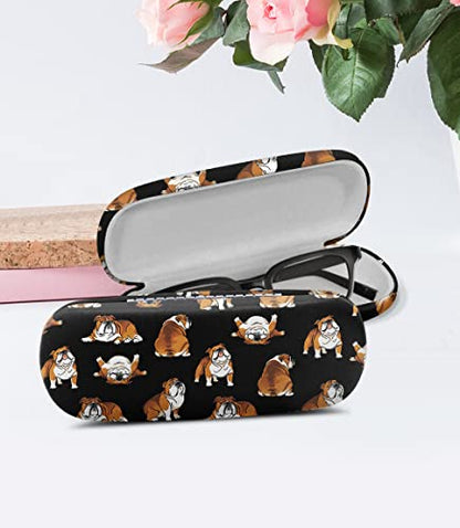 WIRESTER Hard Shell Eyeglasses Case, Clamshell Sunglasses Holder Protective Cover with Microfiber Cloth - color: English Bulldog Funny Playful Postures