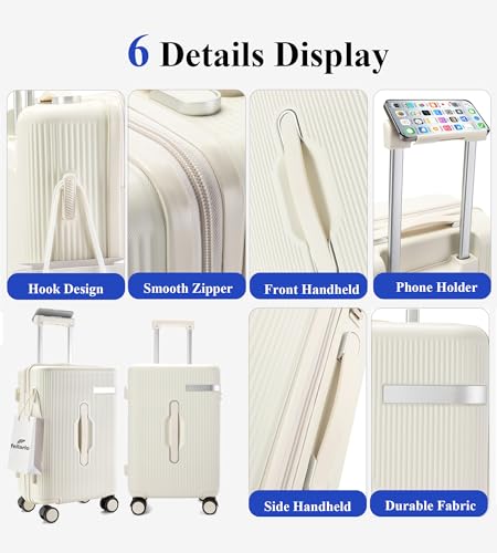 feilario Hardside Carry On Luggage, 70/30 Deep Compartment Design - color: White