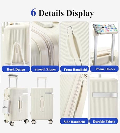 feilario Hardside Carry On Luggage, 70/30 Deep Compartment Design - color: White