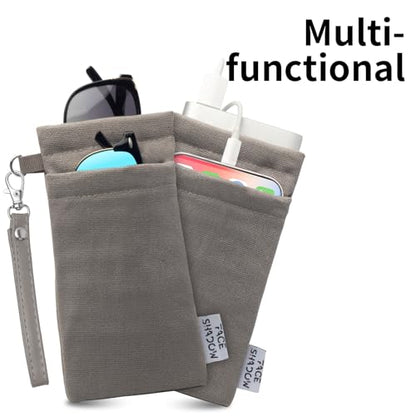 Face Shadow Double Glasses Case Soft Eyeglass Case For Women Men - color: Canvas Grey