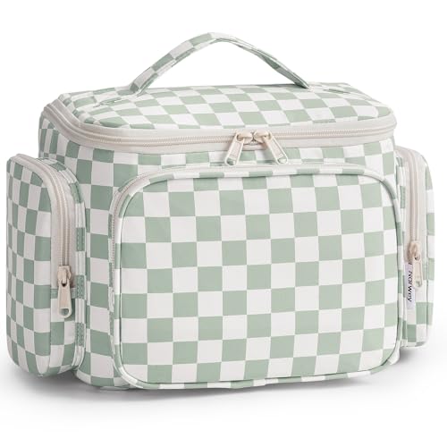 Narwey Hanging Travel Toiletry Bag for Women, Large Makeup Cosmetic Bag - color: A-Green Checkerboard