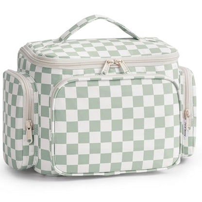 Narwey Hanging Travel Toiletry Bag for Women, Large Makeup Cosmetic Bag - color: A-Green Checkerboard