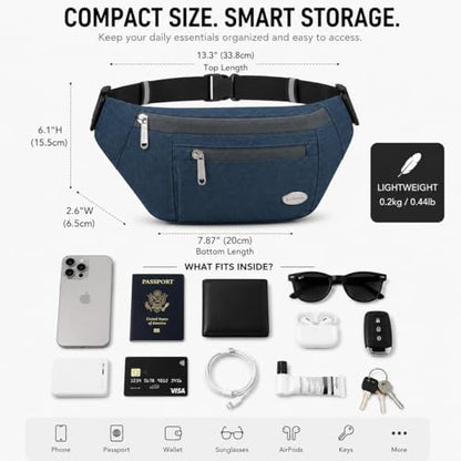 Entchin Water-Resistant Fanny Pack, 4-Zipper Belt Bag - color: Blue