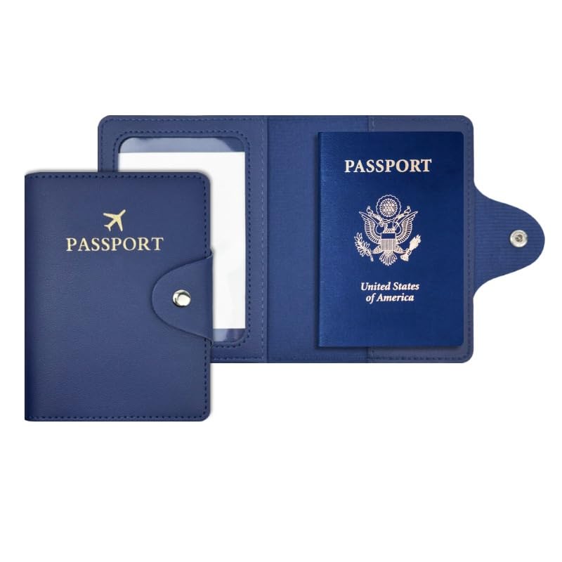 Passport Cover Travel Wallet Holder Case PU Leather Navy Blue - color: Navy Blue