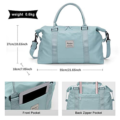 Travel Duffel Bag, Carry On Overnight Weekender Bags for Women - color: Light Blue, size: Large