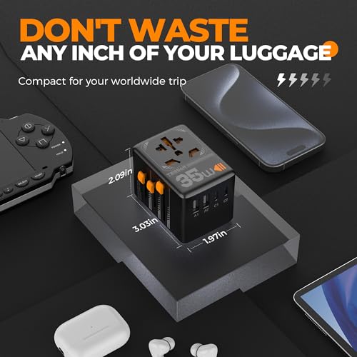 TESSAN Universal Travel Adapter, 35W International Plug Adaptor - color: Glossy black