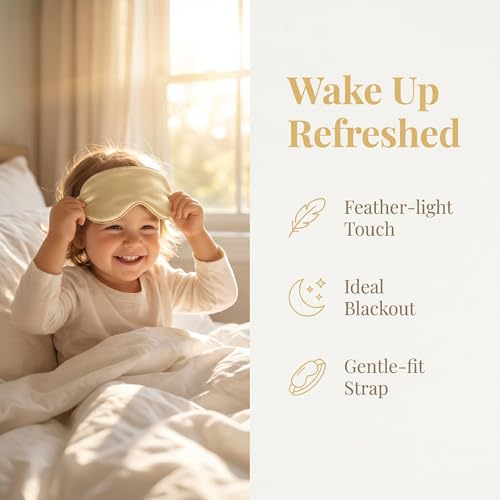 Kids Sleep Mask, 100% Mulberry Silk Eye Cover for Sleeping, Golden - color: Golden