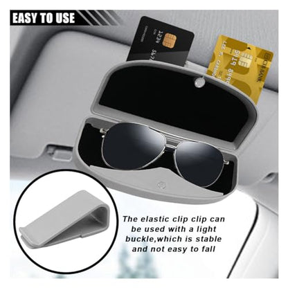 KITUREK Car Sun Visor Sunglasses Case, Glasses Storage Protective Box, Eyewear Hard Shell Eyeglasses Organizer, Magnetic Closure&Double Card Clamp (Grey) - color: Grey