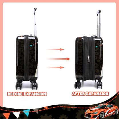 Kid's Luggage Set 4 Piece Suitcase Set Hardside Luggage with Spinner Wheels Boys Carry on Toddler Travel Rolling Suitcase with Hard Shell Airline Approved - color: Black Car