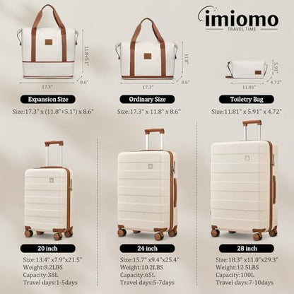 imiomo Hard Shell Luggage Sets 5 Piece for Women, Lightweight Hardside Rolling Suitcase Set with Spinner Wheels and TSA Lock, Beige - color: Beige, size: 5 Piece Set