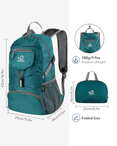 WATERFLY Small Lightweight Packable Backpack: 20l Hiking Daypack Man Woman - color: Green3