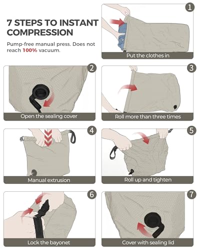 Travel Laundry Bags, Pump-Free Compression Dirty Clothes Bag - color: Gray, size: 23" L × 17" W × 6.5" H