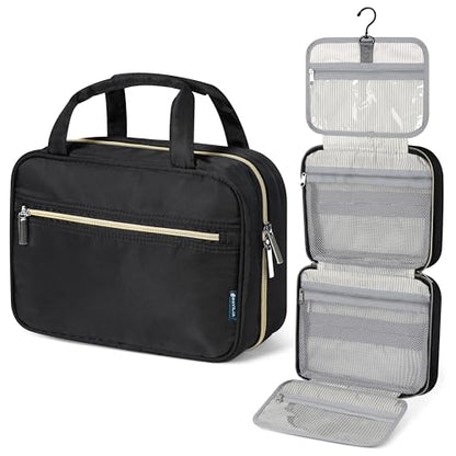PAVILIA Hanging Toiletry Bag for Women Men Portable Makeup Organizer, Black - color: Black Gold